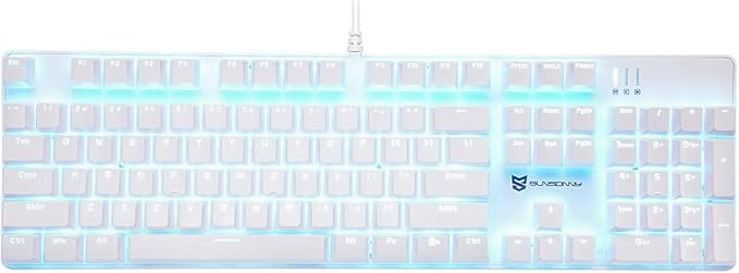 Hot Swappable 104 Keys Full Size Mechanical PC Gaming Keyboard | Blue Switch White Mechanical Wired Computer Keyboards | LED Backlit 104 Keys US Layout Light Up Wired Gaming Keyboard
