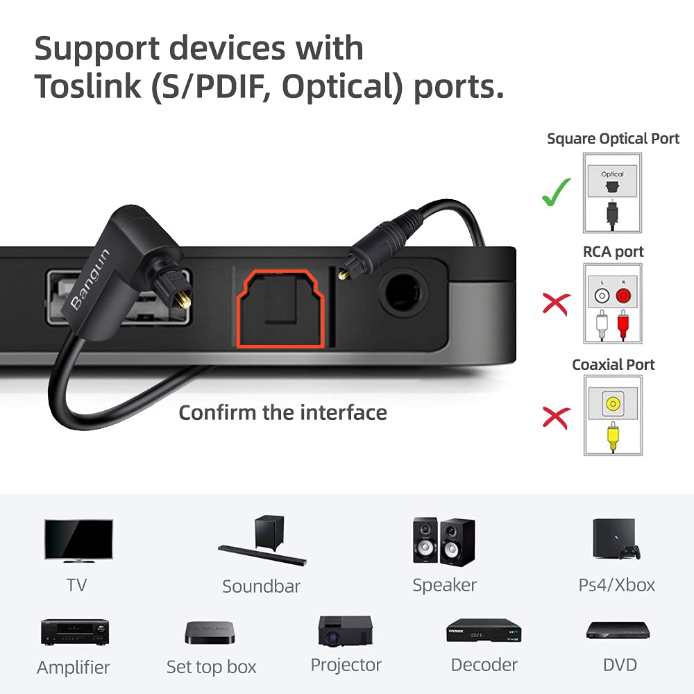 90 30 Armored Degree Optical Audio Cable, feet Optical Cable, Slim Digital Audio Fiber Optic Cable Toslink, Compatible