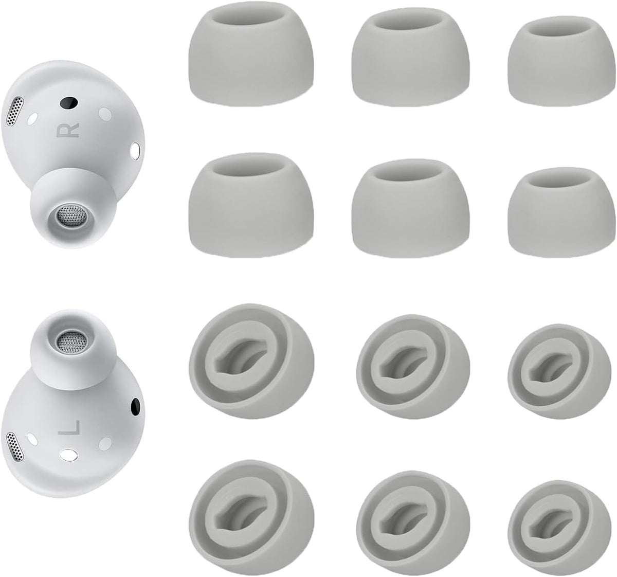 6 Pairs Replacement Eartips for Samsung Galaxy Buds Pro Headphones, Silicone Tips Earbuds Eartips Set, L/M/S Earplug Replacement Accessories (Silver, Without Pen)