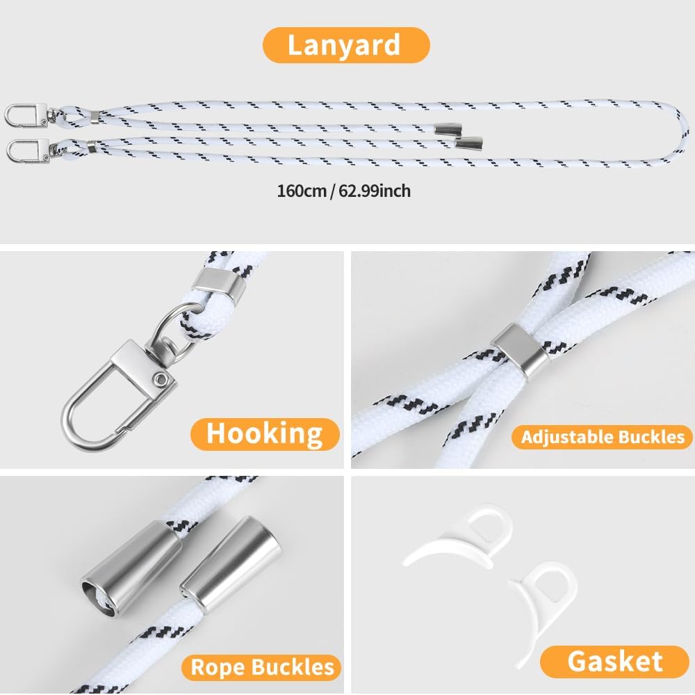 for iPhone 14 Pro Max Case with 62.99 inch Lanyard, Classic Clear&White Magnetic Phone Case, Drop&Shockproof Protection Cases, Phone Holder Lanyard, Compatible with Magnet Accessory