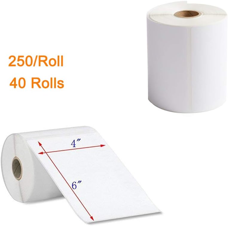 FungLam 4x6 Thermal Labels, 40 Rolls Thermal Printer Labels, 250 Labels/Roll, 1'' Core, Perforated and Strong Adhesive Shipping Labels, Compatible with Zebra and Most Thermal Label Printers