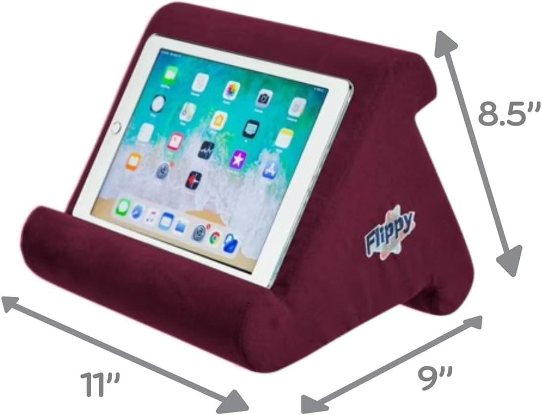 Flippy Tablet Pillow Stand and Holder for Lap, Desk and Bed, Multi-Angle with Storage, Compatible with Kindle, Fire, Samsung Galaxy (Nebbiolo Red)