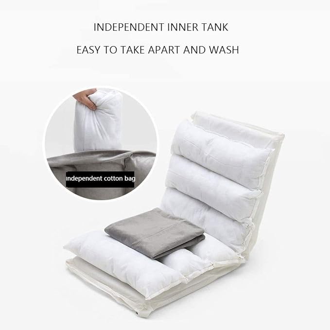 Transformable Folding Sleeper/Simplicity Sofa Chair/Lazy Sofa/Game Chair for Adults &amp Kids – Removable Lounger Cover – Single Tatami Bed Backrest Chair – and Free Long Bolster Pillow(Beige)