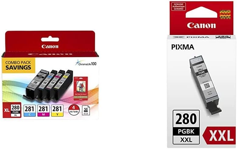 Canon PGI-280XL PGBK/CLI-281CMY Ink and Photo Paper Bundle