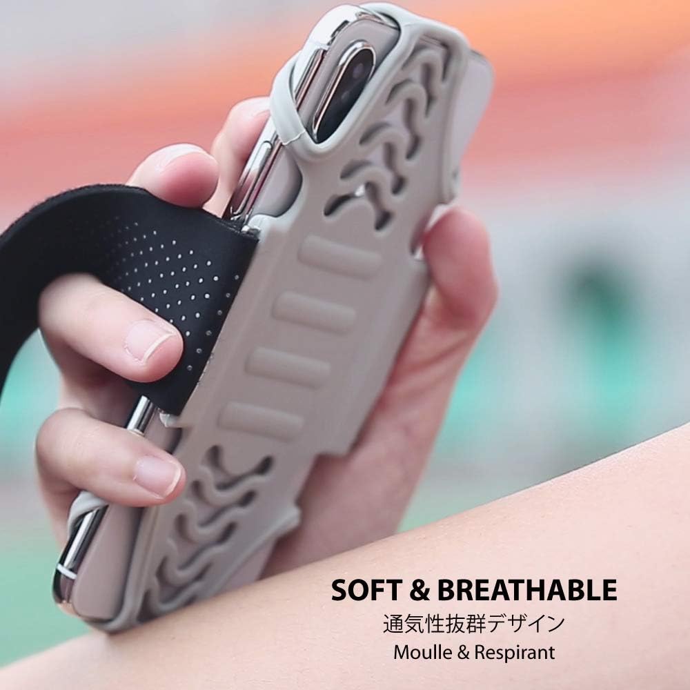 BONE Run Tie, Running Cell Phone Holder, Skin-Friendly & Washable Silicone Sport Armband, Universal Workout Phone Carrier Compatible with Most Smartphone (Gray - Size S/Arm Size 7.9-9.8'')