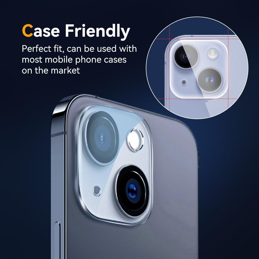 Camera Lens Protector for iPhone 15 / iPhone 14 6.1" ＆ iPhone 15 Plus/iPhone 14 Plus 6.7" ,9H Tempered Glass，Ultra HD, Scratch Resistance Easy to Install，Case Friendly，[Does not Affect Night Shots] 3-Pack