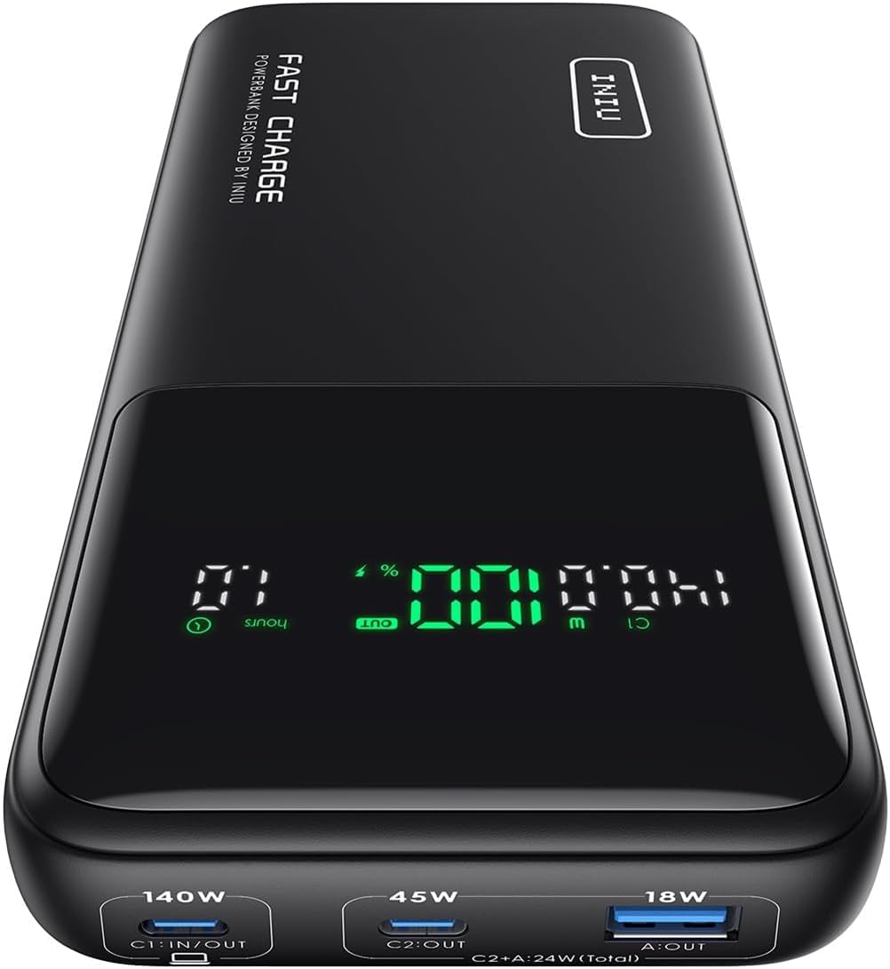 INIU 140W Power Bank, 27000mAh High Capacity Laptop Portable Charger, USB C in&Out Tablet Powerbank, Digital Display Phone Charger, Travel Charger Compatible with iPhone 16, iPad, MacBook, Laptop etc.