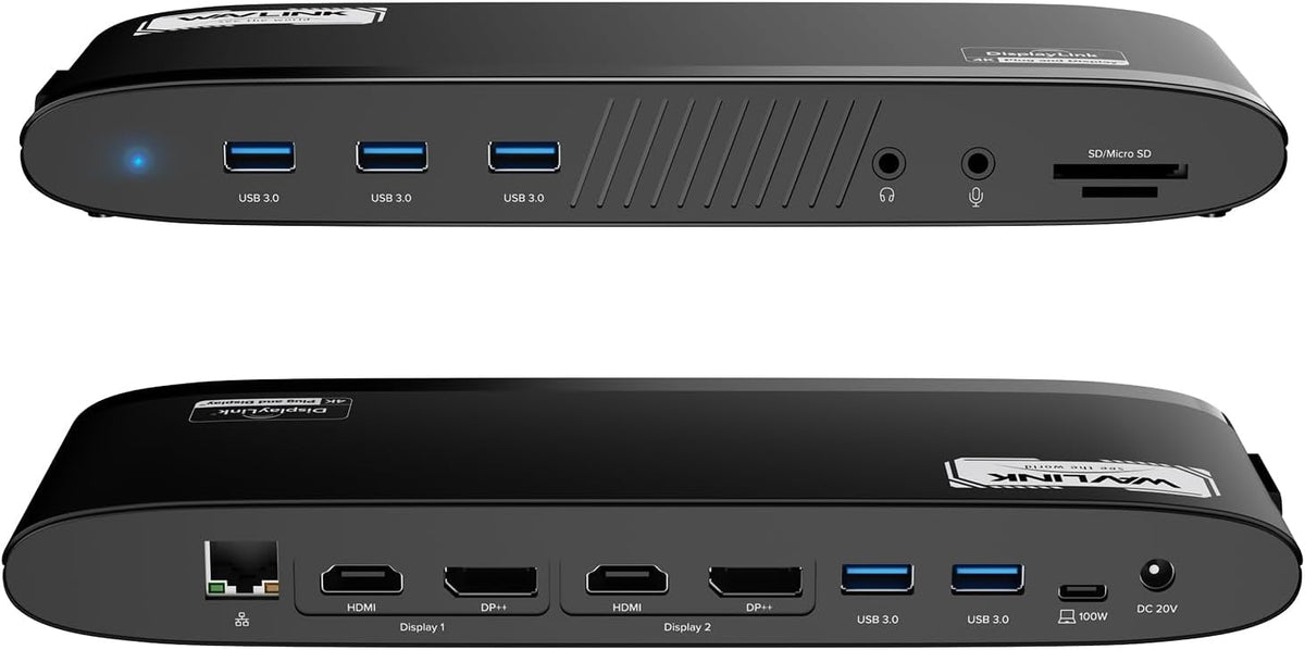 WAVLINK DisplayLink Docking Station Dual 5K, USB-C Dock for Mac M1/M2/M3/M4 & Windows, 14-in-1 with 100W Laptop Charging, 2 DP/2 HDMI 4K, SD/TF, 5 USB Ports, Ethernet, Audio
