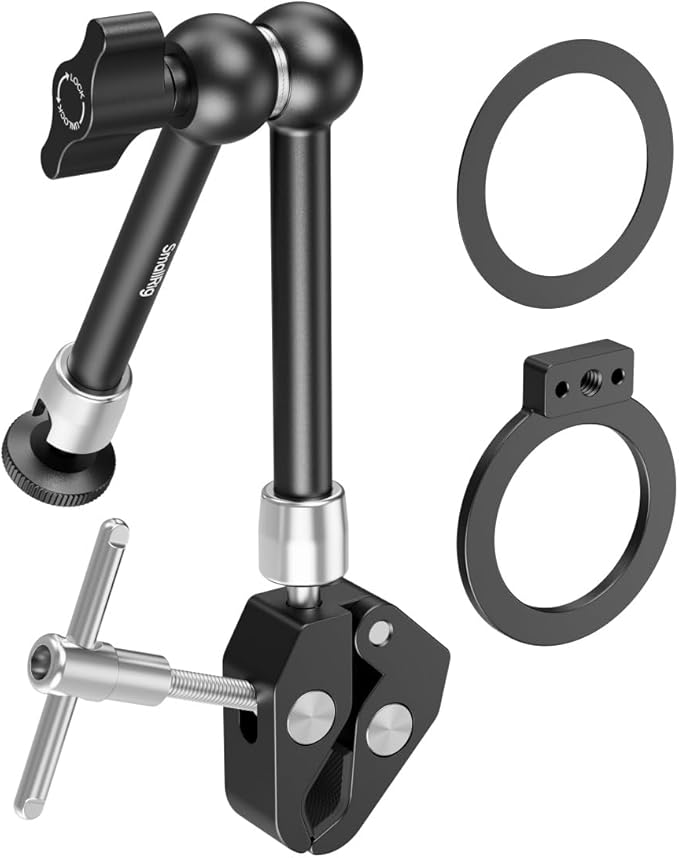 SmallRig Magic Arm Clamp w/ 1/4" Screw, Phone Mount for Magsafe & Magnetic Adapter Ring, 11 Inches Integrated Magic Arm for iPhone, for Android, for Action Cameras/LCD Monitor/LED Lights - 5604