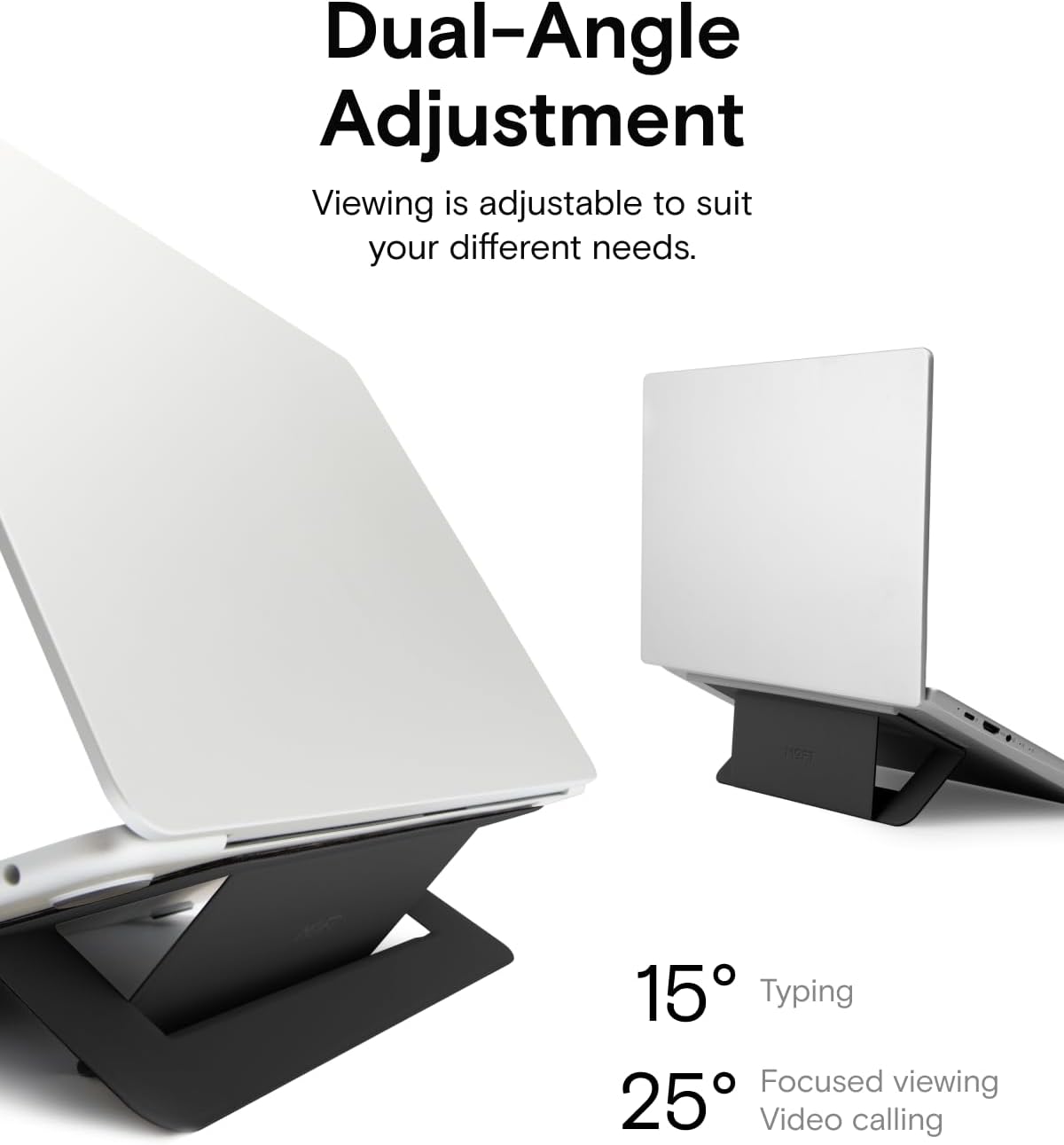 MOFT Laptop Stand for Desk, Adhesive Airflow Laptop Cooling Riser for Heat Dissipation with 2 Adjustable Viewing Angles, Foldable & Portable Computer Stand Compatible with Laptops 11"-16", Jet Black