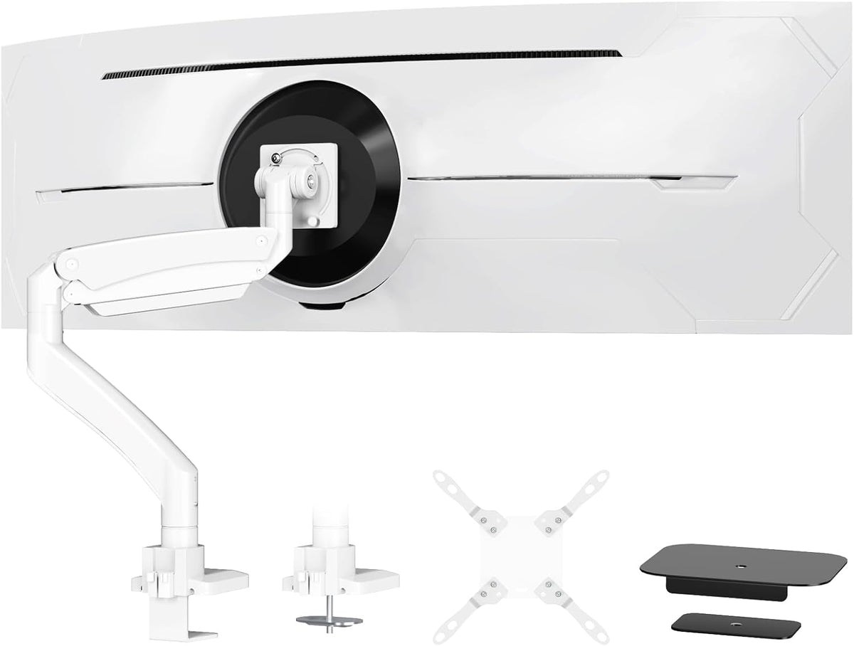Ultrawide Monitor-Arm Heavy Duty 22-57‘’ - PUTORSEN Aluminum Single Monitor Mount Holds up to 59.4 lbs, Premium Adjustable Desk Mount Stand, VESA 75/100/200 mm, White