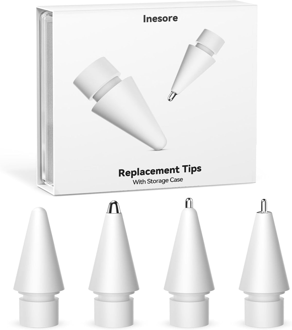 Inesore 4 Styles Replacement Tips for Apple Pencil Pro,Multiple Options Metal Durable Nibs Accessories for Apple Pencil Pro/2nd Generation/1st Gen/USB-C (4 Pack)