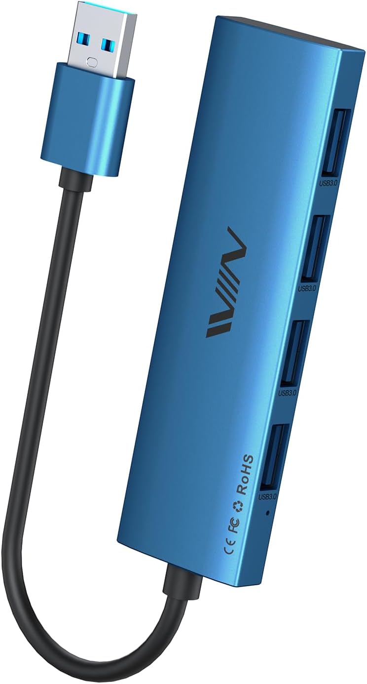 USB 3.0 Hub,4 Port USB Splitter Extender Portable Adapter Multiport Data Hub for Laptop,Xbox, Flash Drive,HDD,Console,Camera,Keyborad,Mouse Windows,Mac OS PC,Not Designed to Charge Devices-Blue