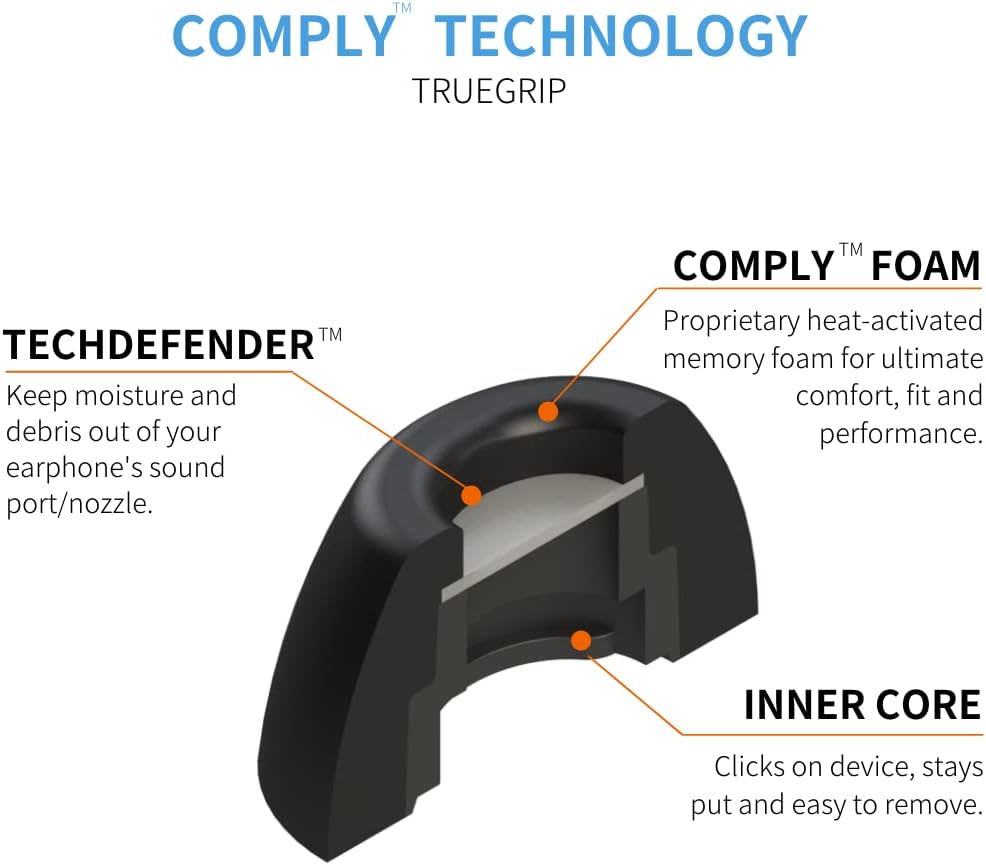 Comply Memory Foam Replacement Earbud Tips for Samsung Galaxy Buds Pro | Ultimate Comfort, Secure Fit, Superior Noise Isolation | Black, Medium (3 Pairs)