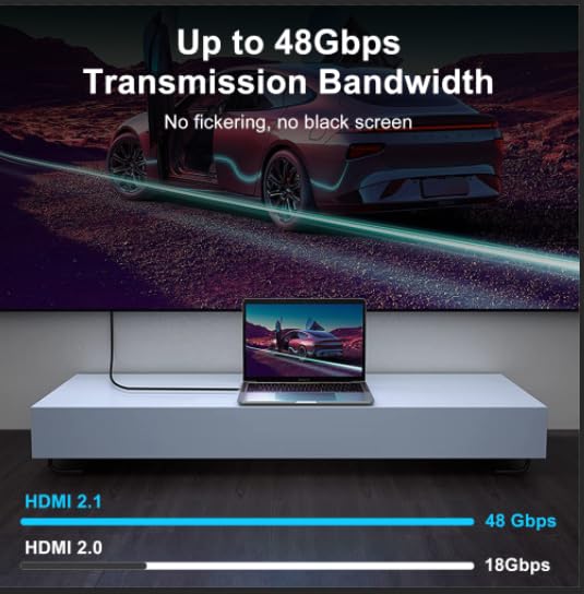 8K 2.1 90 10FT, 4K@120Hz 8K@60Hz TV/HDTV/PS5/Blu-ray Thsucords Ultra Thin HDMI Degree Left Angle Cable Flexible Slim