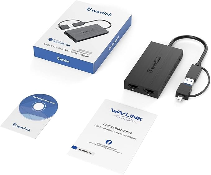 WAVLINK HDMI Splitter Extended Display for Dual Monitor USB A or USB-C to Dual HDMI Adapter Multi-Monitor Display 3 Separate Screens for Windows and macOS4K30Hz1080p@60Hz