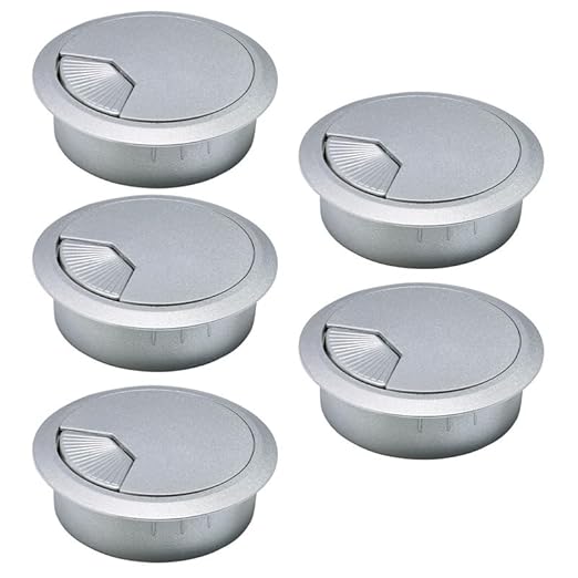 EASYEAH 5 Pcs Desk Grommet 2" / 50 mm, Desk Cord Hole Cover, Cable Grommet ABS Plastic, Desk Hole Grommet for Home & Office Pc, Detachable Adjustable Cable Cord Organizer-Silvery