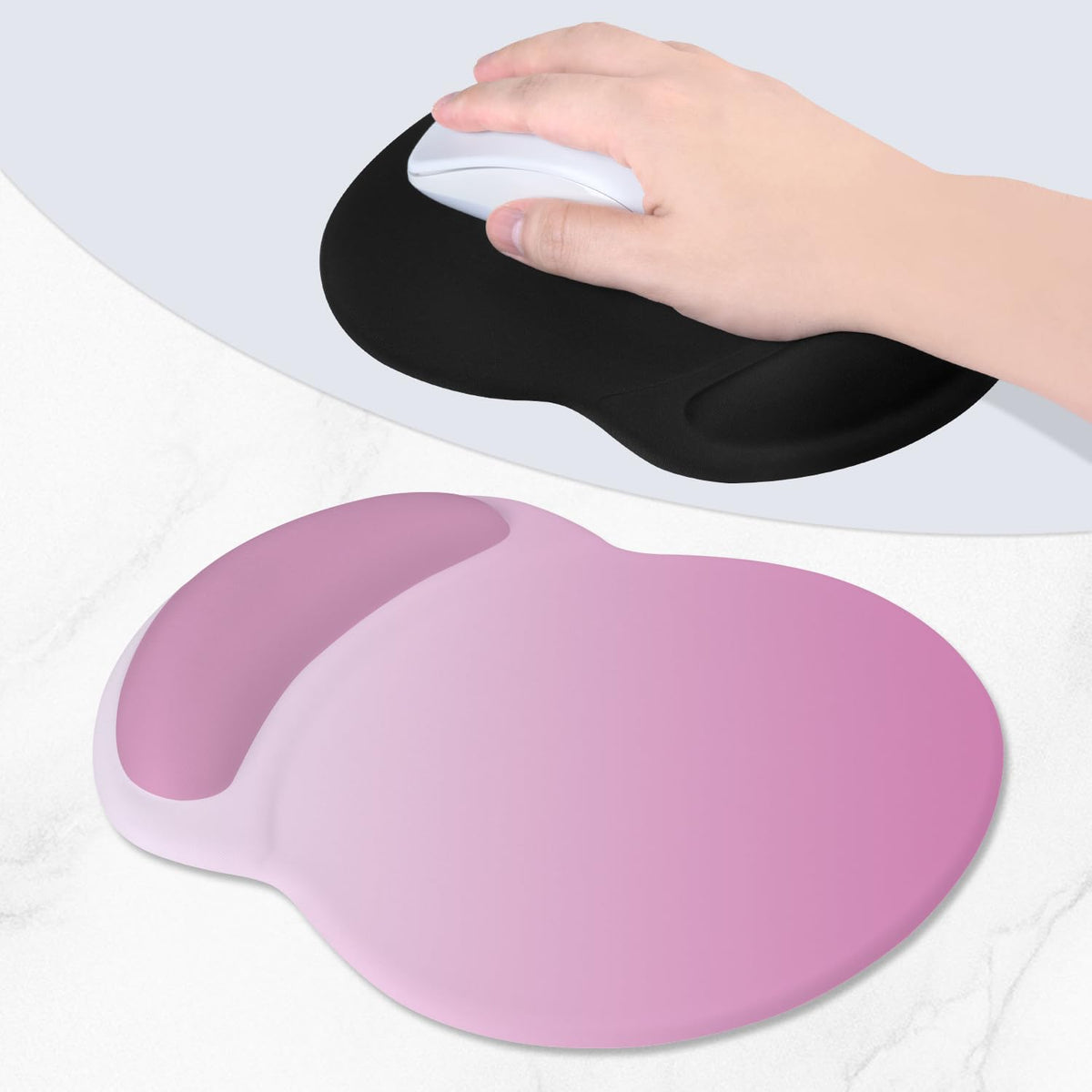 ITNRSIIET Ergonomic Mouse Pad with Comfort Gel Wrist Rest, Non-Slip PU Base, Smooth Textured Surface, Reduces Hand Fatigue & Wrist Pain, 8.7 x 7.2 Inch for Office Gaming Home, Soft Pink Gradient