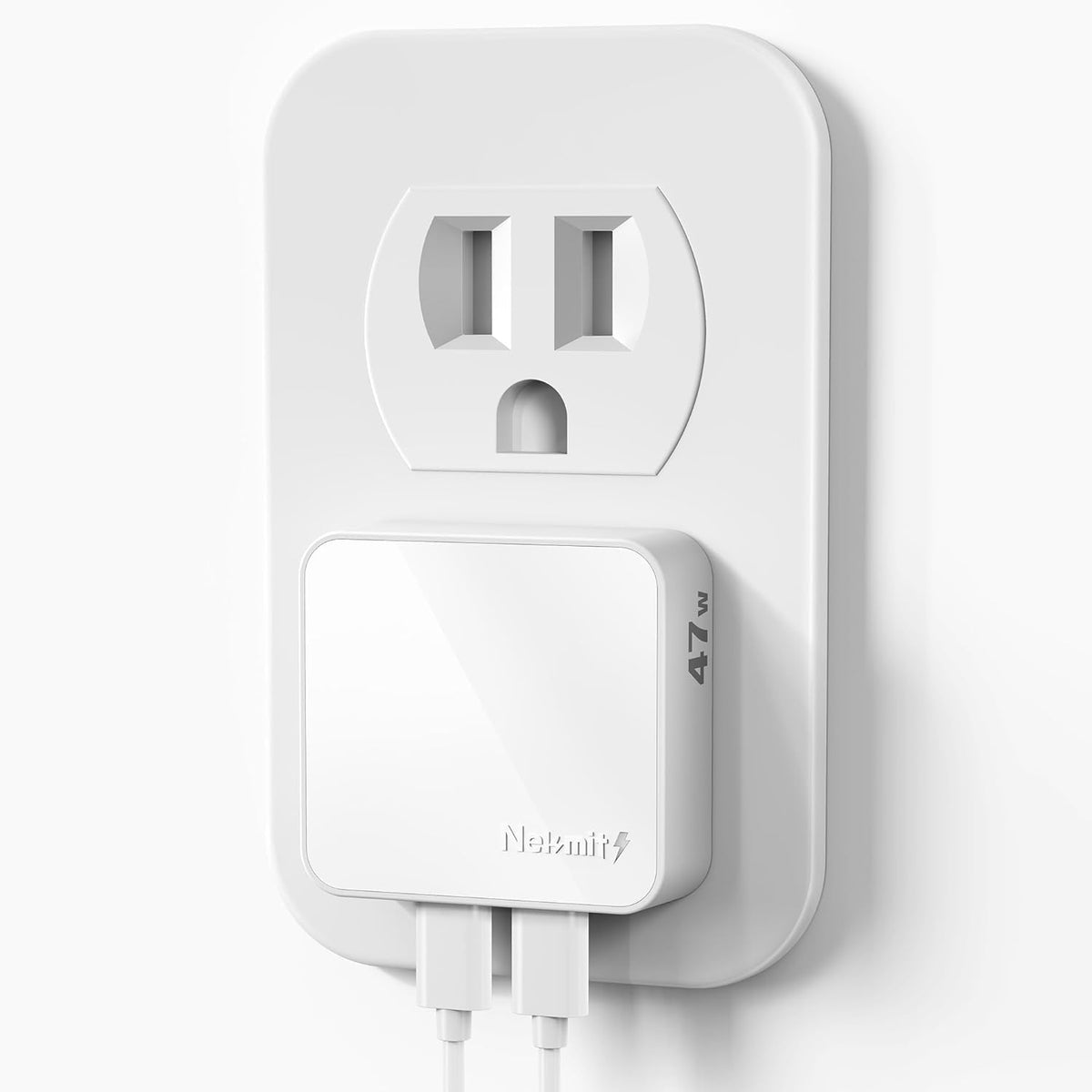 Nekmit Flat USB C Wall Charger, 47W Dual Ports USB C Charger Block, PPS Fast Charging Wall Plug for iPhone 15/15 Pro/15 Pro Max, Galaxy, MacBook Air, iPad, AirPods and More (White)