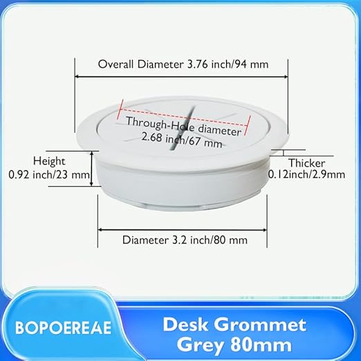 BOPOREAE 2 Pcs Desk Grommet 3-1/8" (80mm), Desk Hole Cover for Cables