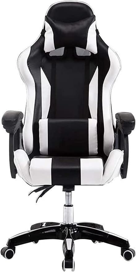 Office Chair E-Sports Chair Ergonomic Office Chair Swivel Leather Table and Chair High Back Multifunctional Gaming Chair Chair (Color : Black White) Needed