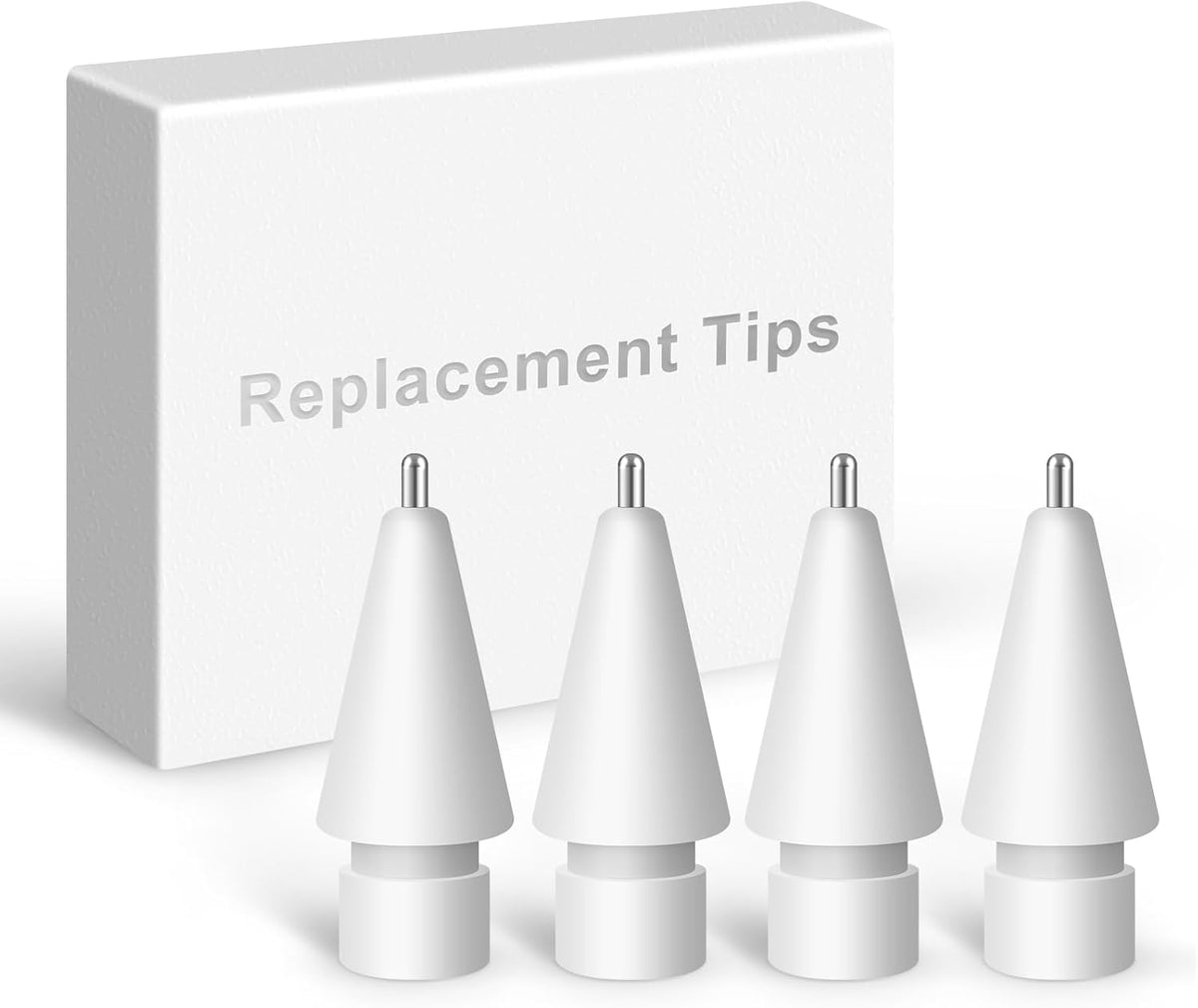 Replacement Tips for Apple Pencil 1st/2nd Gen,No Wear Out Upgraded Apple Pencil Tips,Metal Pencil Nibs for Precise Control - Pen Like 0.78mm Longer Tips for iPad Pencil - 4 Pack White