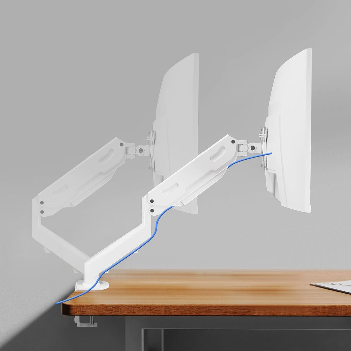 Gas Spring Monitor Arm 32 Inch,Adjustable Single Monitor Desk Mount with Swivel/Tilt/Rotation,Computer Monitors Stand Holder with Clamp/Grommet Mounting Base, VESA Mount Bracket,White