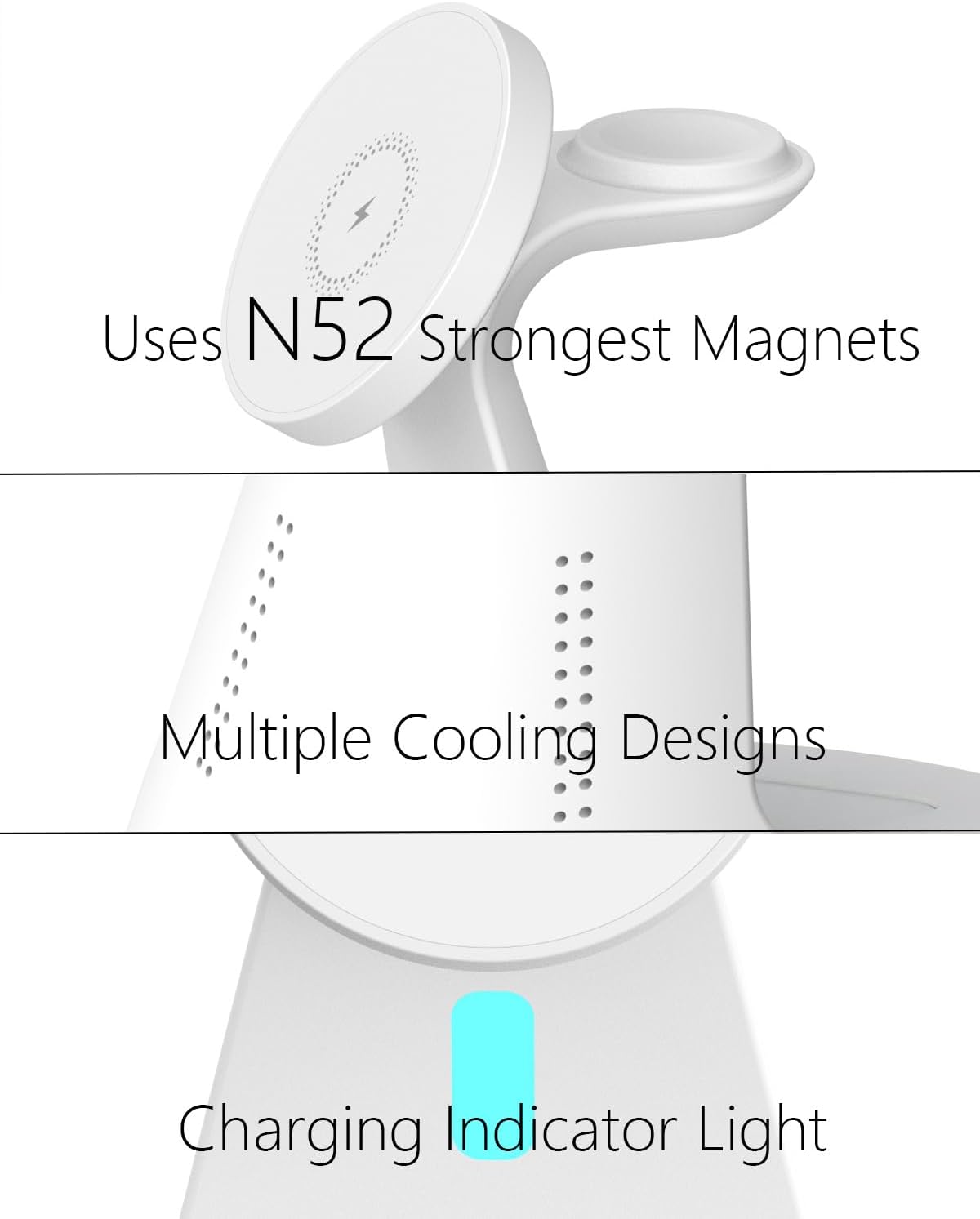 Wireless Charger Compatible with Mag-Safe,3 in 1 Charging Station for iPhone16/15/14/13/12 Series, Apple Watch,AirPods,and More,15W Fast Charging (USB-C Adapter Included)