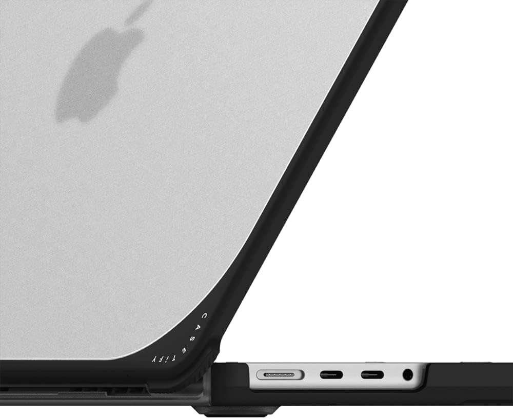 CASETiFY Bounce MacBook Pro 16-inch (M3/M4) Case [Enhanced Protective Corner Design/Ventilation Cutouts/Anti-Slip Grip] - Work Hard Black - Clear Black
