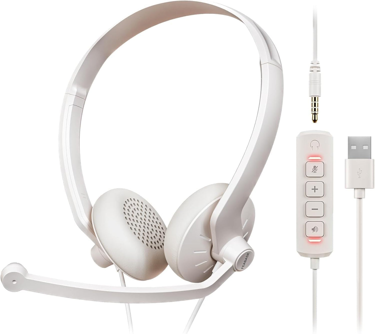 USB Headset with Microphone for PC - Wired Computer Headphones with Noise Cancelling Microphone for Home Office Online Class Skype Zoom Meetings