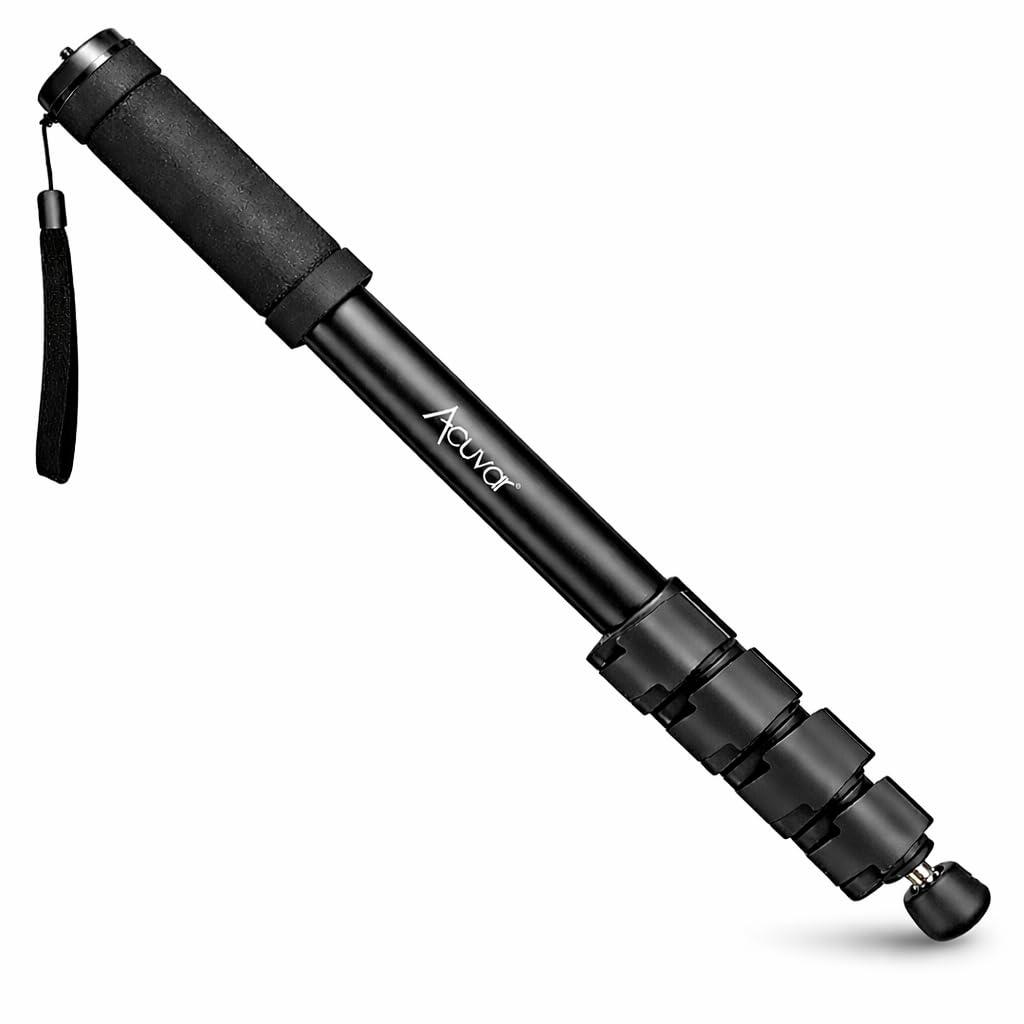 Acuvar Monopod with Integrated Safety Strap and 4 Section Extending Pole for All Digital Cameras, DSLR, Mirrorless, Compact Cameras, Camcorders & Cell