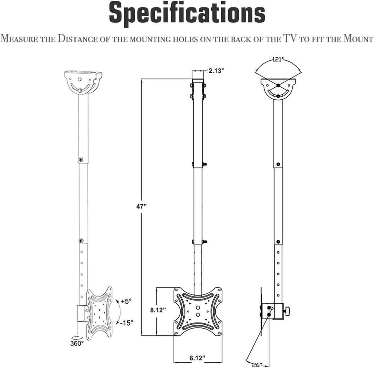 BIVVI 32-55 Inch 55Lbs,Max 200X200mm,Black Ceiling TV Mount Fits Most LED, LCD OLED Flat Screen TVs,Universal Wall
