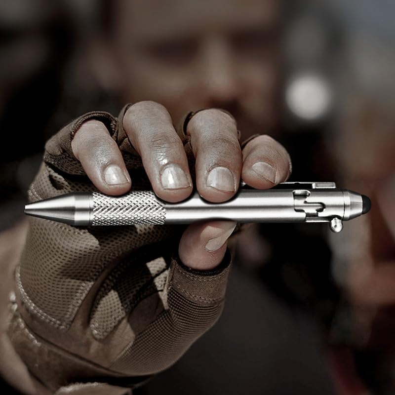 Cool Hand 4.9'' Titanium Bolt Action Pen Stylus for Touch Screen, Ballpoint Ink Refillable, Compact Size, Skelton Out Deep Pocket Clip for Easy Carring