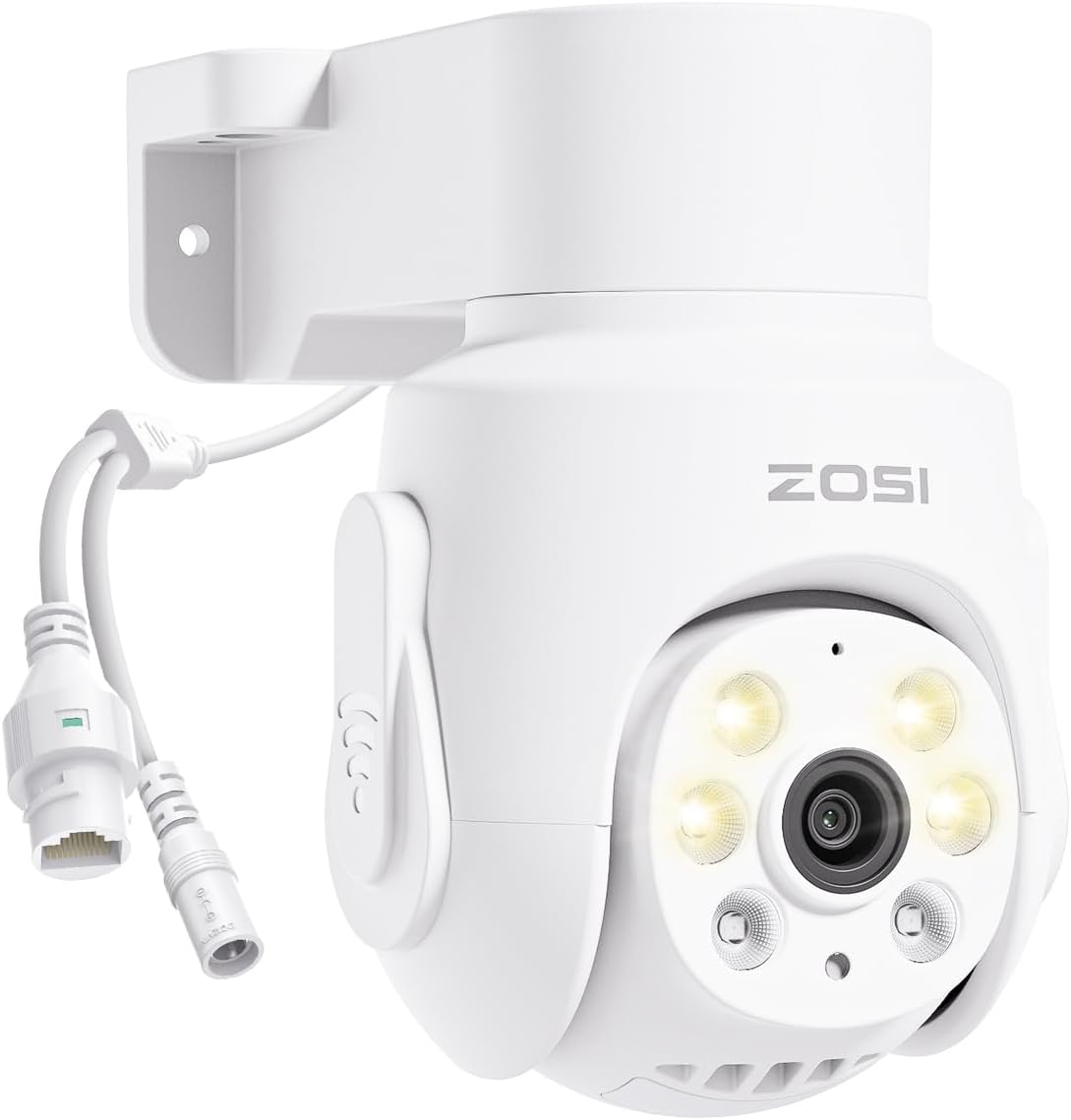 ZOSI 3K 5MP Plug-in Wired WiFi Security Camera, Wi-Fi 6 New Technology, PT Wireless Camera with Auto Track, AI Person Detect, Color Night Vision, Smart Light & Siren Alert, 2-Way Audio, Local Storage