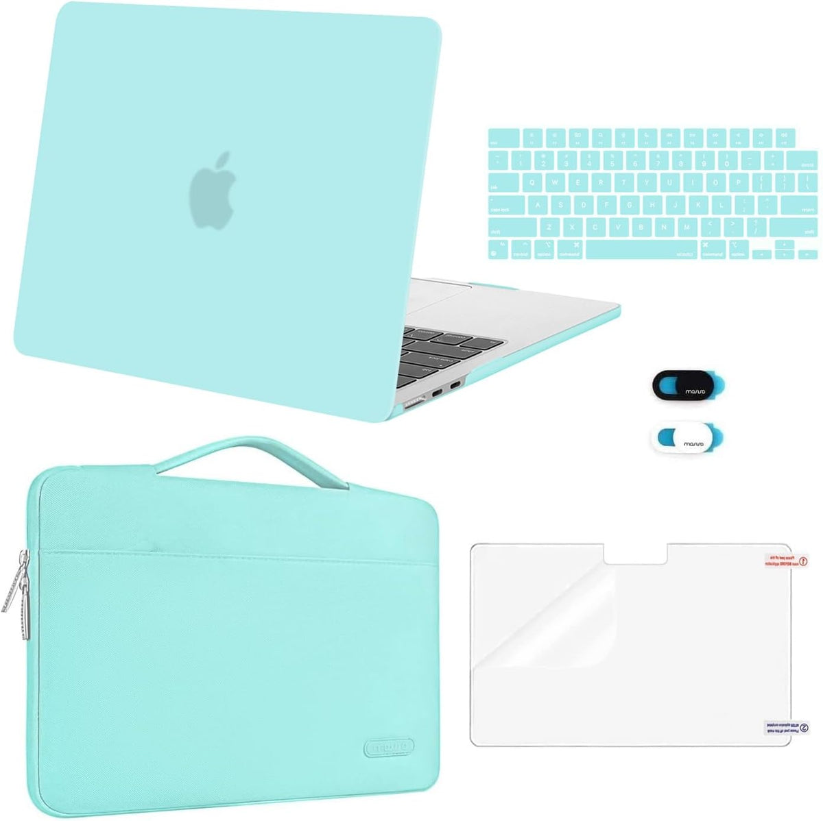 MOSISO Compatible with MacBook Air 13 inch Case 2025 2024 2023 2022 M4 A3240 M3 A3113 M2 A2681, Hard Shell&Sleeve Bag&Keyboard Skin&Webcam Cover&Screen Film for MacBook Air 13.6 inch, Turquoise