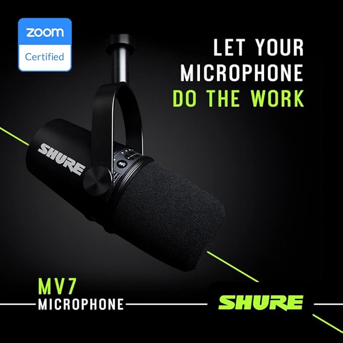 Shure MV7 USB Podcast Microphone for Podcasting Recording Live Streaming &amp Gaming Built-in Headphone Output All Metal USB/XLR Dynamic Mic Voice-Isolating Technology TeamSpeak Certified - Bla