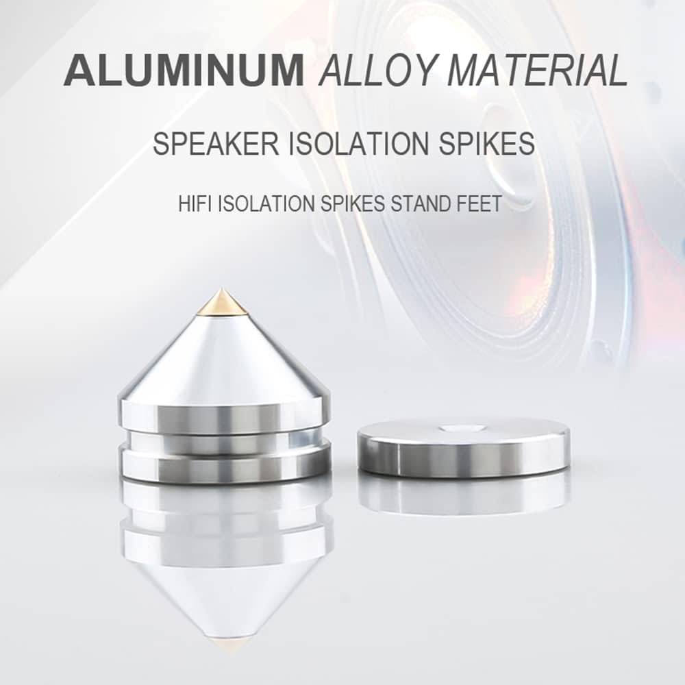 4Pcs Speaker Spikes Floor Protectors Shockproof Speaker Isolation Spikes with Base Pad for Speaker,Subwoofer,Amplifier,Turntable,Recorder CD DAC with 3m Adhesive (Silver)