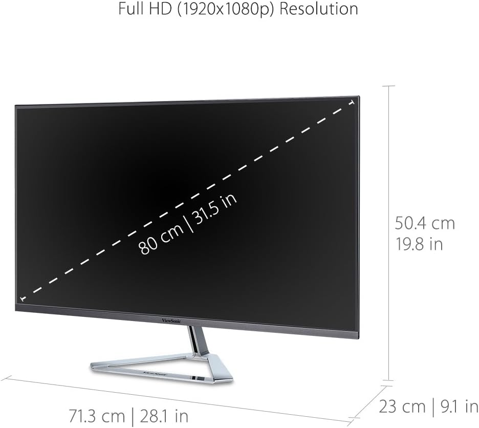 ViewSonic VX3276-MHD 32 Inch 1080p Widescreen IPS Monitor with Ultra-Thin Bezels, Screen Split Capability HDMI and DisplayPort