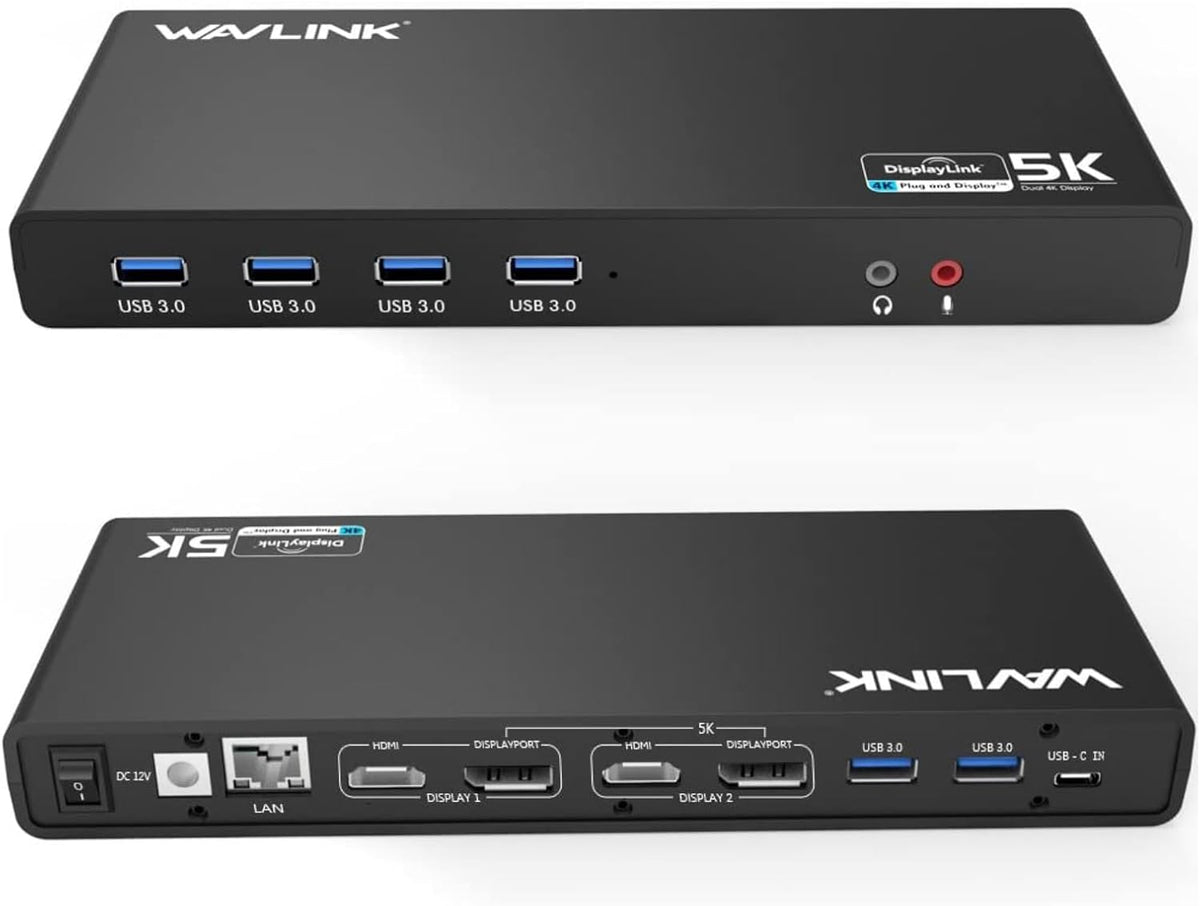 WAVLINK Pro Dual 4K@60Hz Universal Docking Station | USB 3.0/USB-C Laptop Dock for Mac & Windows | 2 HDMI/DP Monitors, Gigabit Ethernet, 6 USB 3.0 | Home Office & Multi-Screen Productivity.