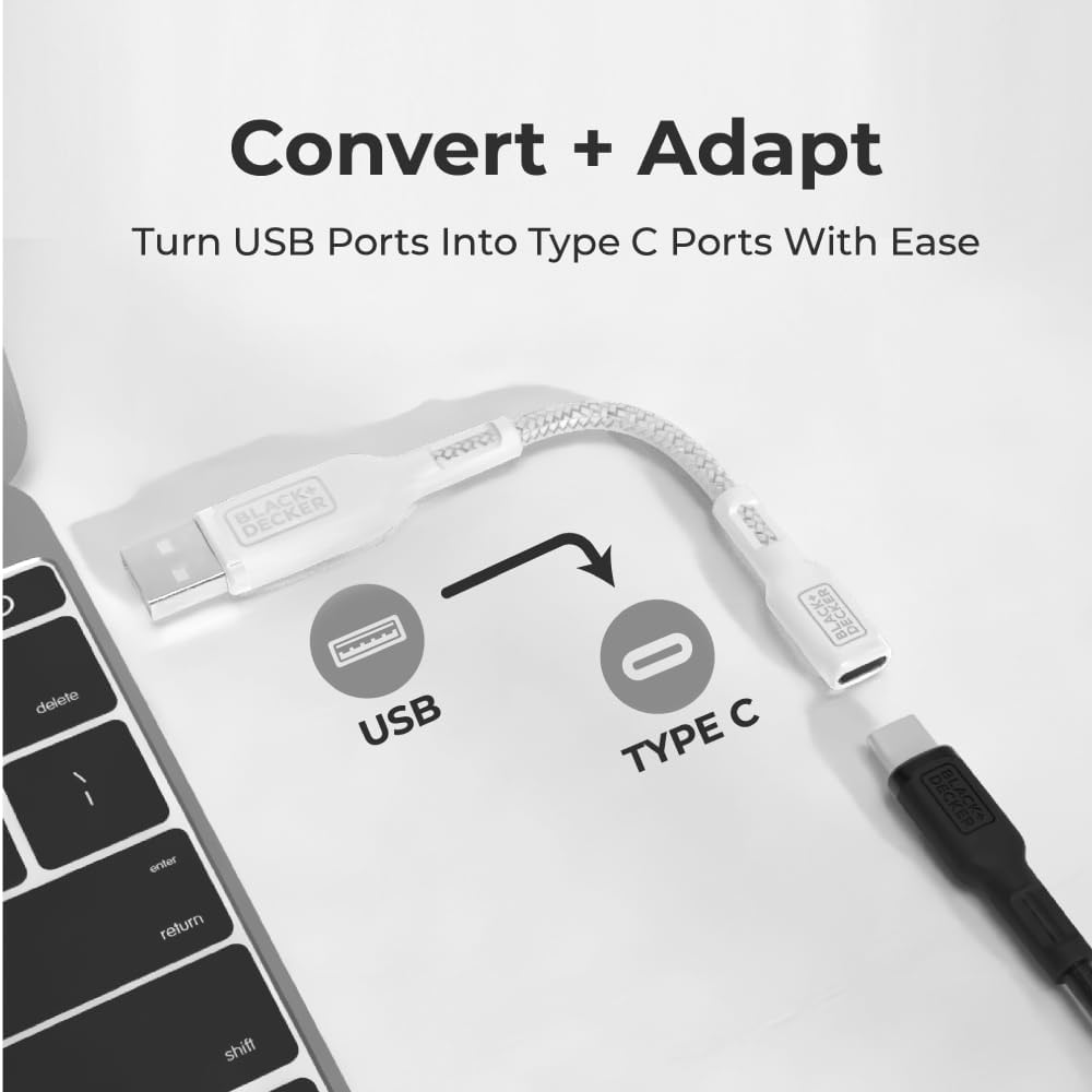 BLACK+DECKER USB C to USB Adapter [2 Pack], Type C Female to USBA Male OTG Cable USBA to USBC Adapter Apple Compatible with MacBook Pro/Air, iPhone 16/15 Series, Samsung Galaxy S24/S23/S22, White