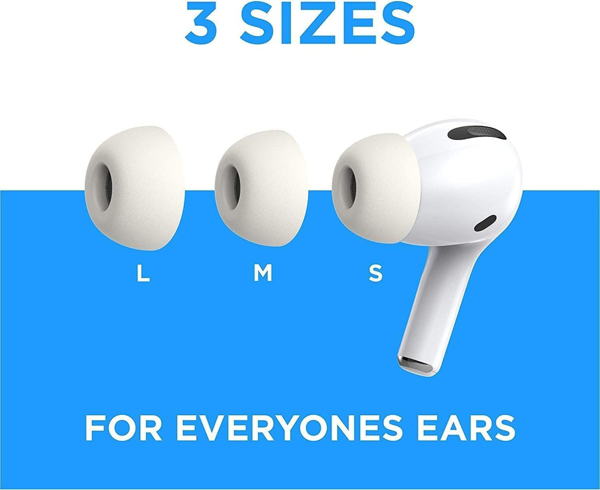 Foam Masters Memory Foam Ear Tips for AirPods Pro 1st & 2nd Gen | Comfortable | Secure | Better Noise Cancellation | Version 3.0 Replacement Buds (Small, Med, Large - 3 Pairs, White)