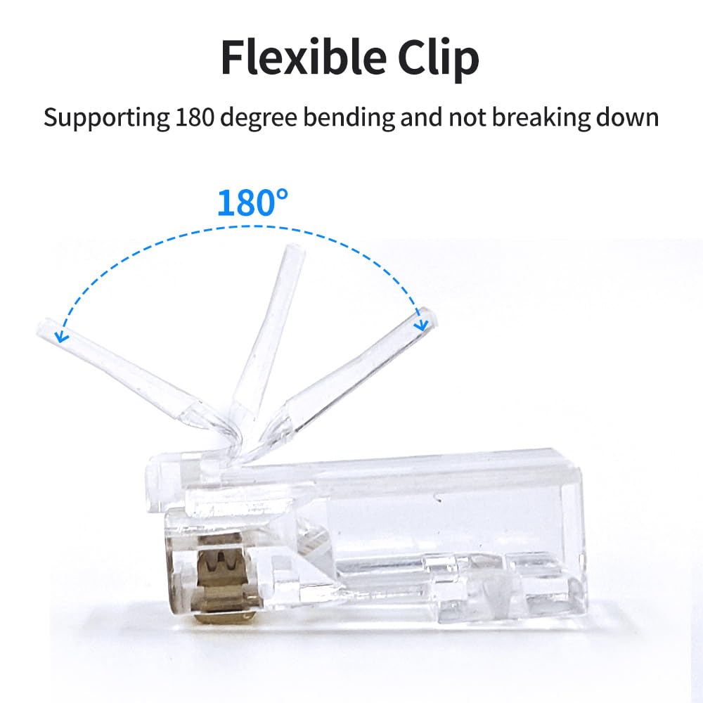 100 Pack RJ45 Connector - Cat 6 Pass Through Unshield Modular Crimp Network Plug for Cat6, Cat6e, Cat5