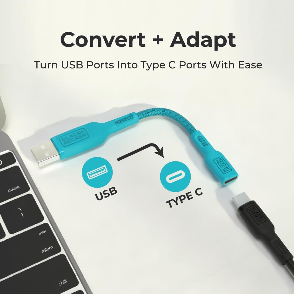 BLACK+DECKER USB C to USB Adapter [2 Pack], Type C Female to USBA Male OTG Cable USBA to USBC Adapter Apple Compatible with MacBook Pro/Air, iPhone 16/15 Series, Samsung Galaxy S24/S23/S22, Blue