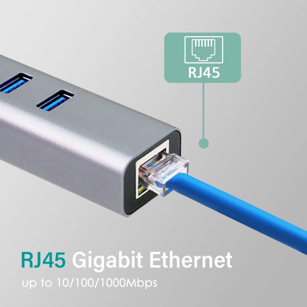Opro9 4-in-1 USB C to Ethernet Hub, USB OTG Network Adapter, 3xUSB 3.0, Thunderbolt 3, with 10/100/1000 Mpbs RJ45 Gigabit Ethernet LAN Network, Adapter Converter for Mac/Windows/OS/Linux and More