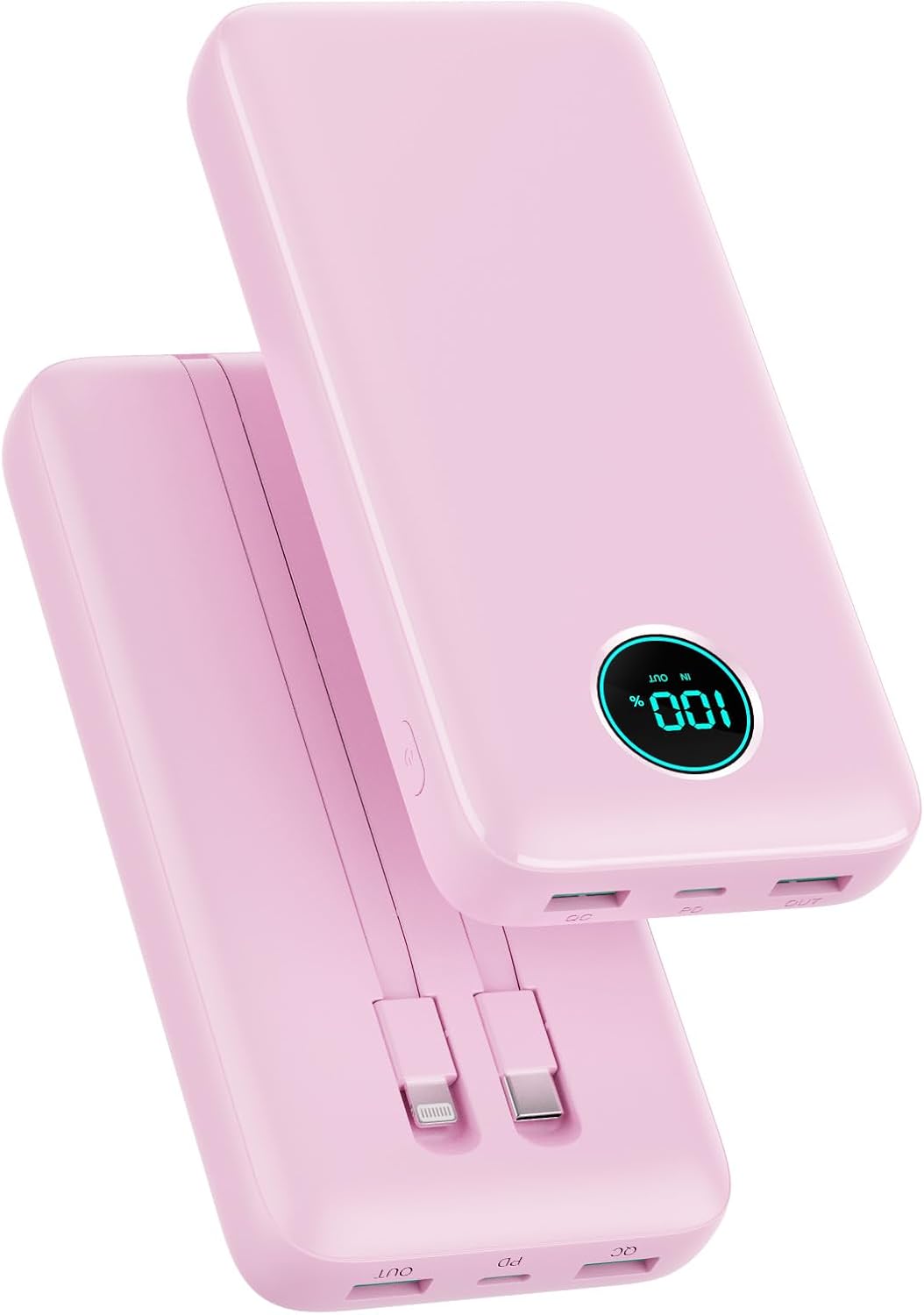 Portable Charger PowerBank 40,800mAh with 2 Built-in Cables,25W PD Fast Charging +QC 4.0 Quick Phone Charging Power Bank, 5 Outputs LCD Display USB C Battery Pack for iPhone 16/15 Android Galaxy etc