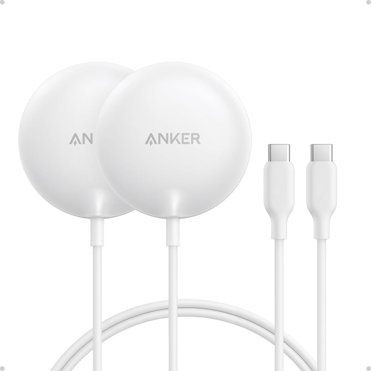 Anker Zolo Magnetic Wireless Charger, Qi2 Certified 15W MagSafe-Compatible Wireless Charging Pad, for iPhone 16/15/14/13 Series, AirPods, and More (Adapter Not Included) (White, 2 Pack)