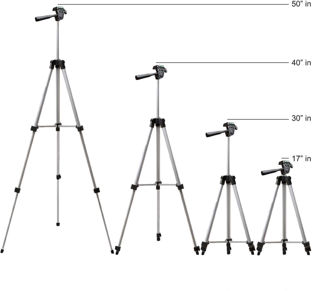 Acuvar 50 Inch 3-Way Lightweight Camera Tripod with Pan & Tilt Head Aluminum DSLR Tripod Stand with Quick Release Plate