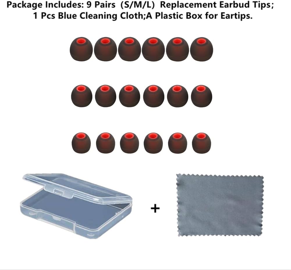 Silicone Replacement Earbud Tips Ear Tips Fit Most in-Ear Earbuds(Inner Hole 3.8mm -5.1mm) Headphone Earbud Covers Eartips 9 Pairs S M L