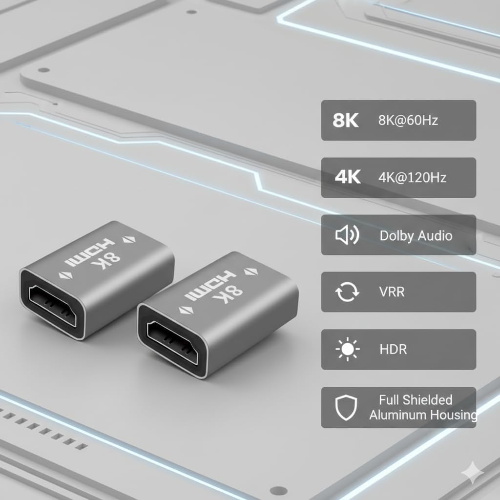HSJINHONG 2-Pack, 2.1 2 8K@60Hz 4K@120Hz, HDMI Coupler HDMI Female to Female Adapter, Extends HDMI Cables, Supports