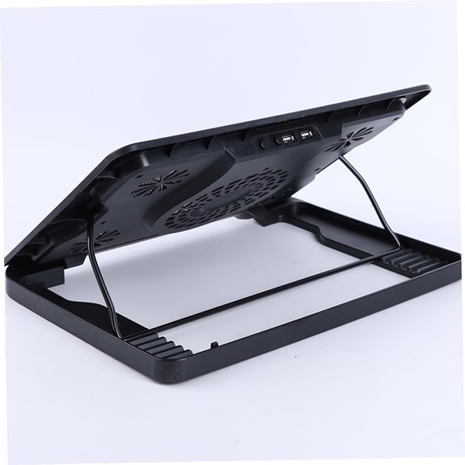 USB Laptop Cooling Pad Adjustable Height Five Quiet Fans -Skid Design Dual USB Ports Optimized Heat Dissipation for Laptops Black